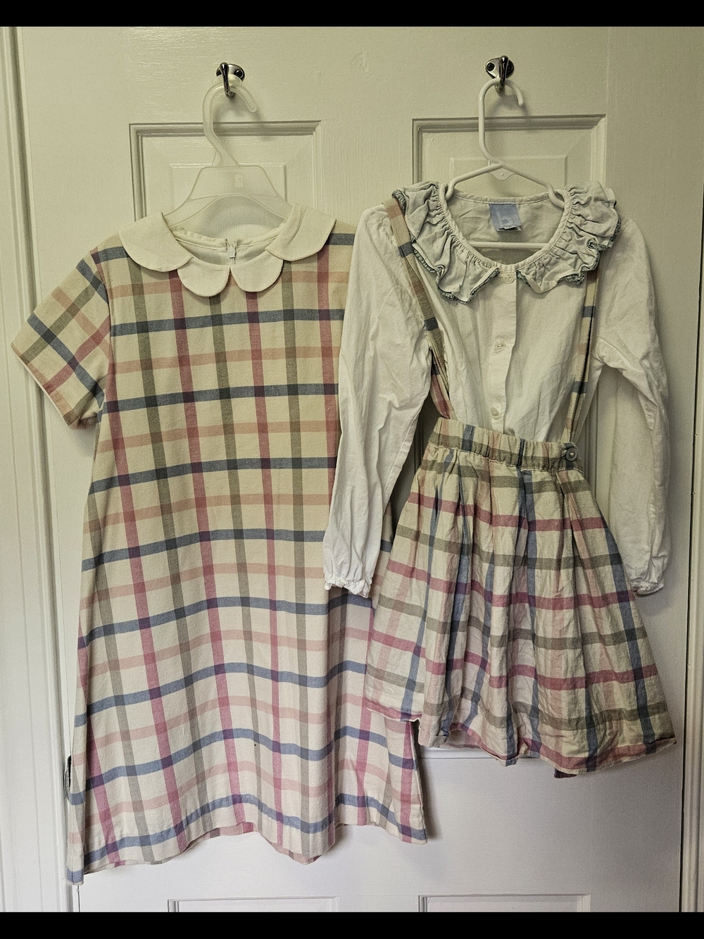 Sibling Set: Girls Plaid Dress  - Cream, Pink & Blue